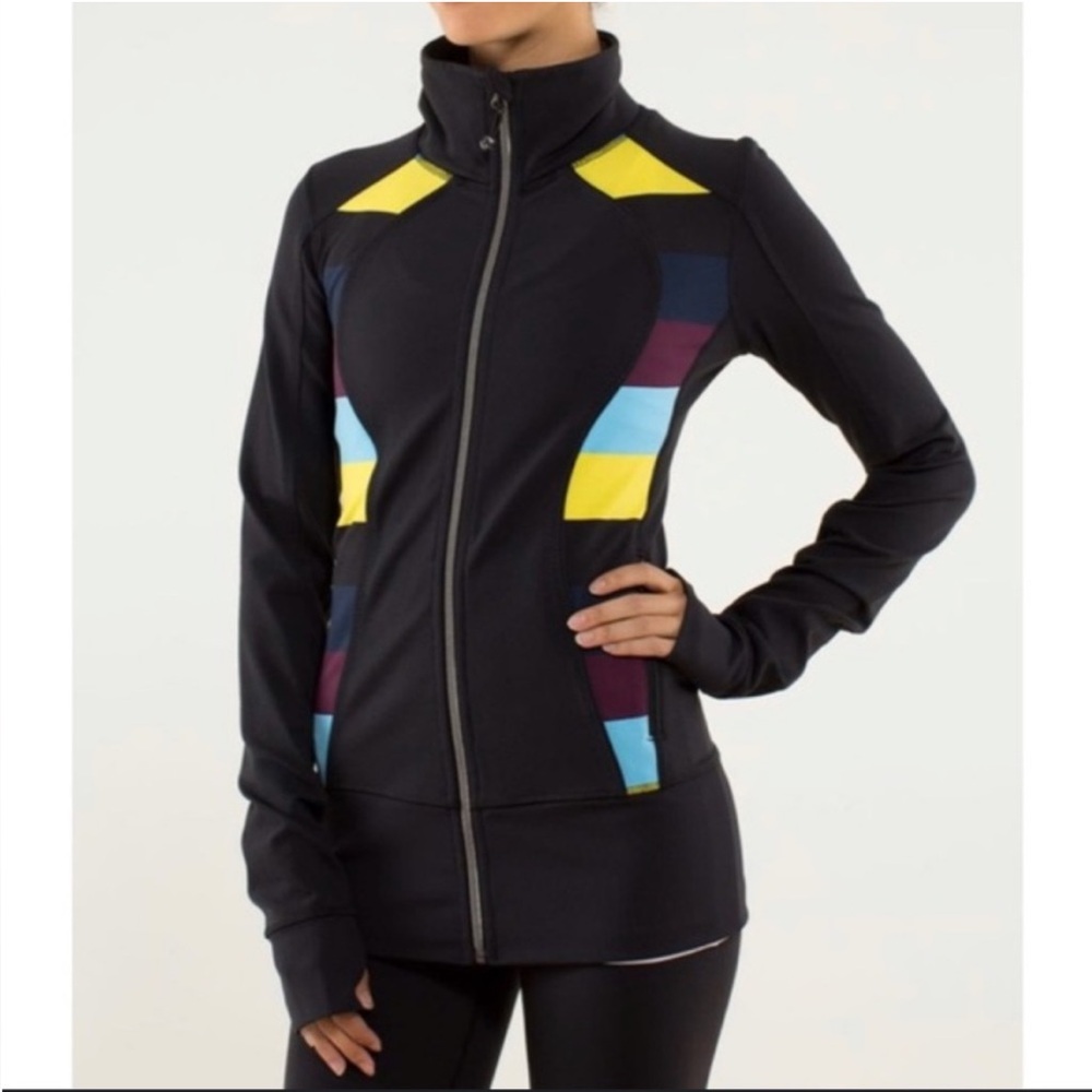 Lululemon Nice Asana Jacket Black Neon Green Color Block Size 6